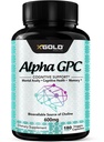 Alpha GPC כולסטרול תוסף 600 מ"ג, 99%+ Highly Bioavailable מקור של Choline, 180 Veggie קפסולות, שיפור קוגניטיבי nootropic, תומך זיכרון ותפקוד המוח, Boosts Focus & Mood