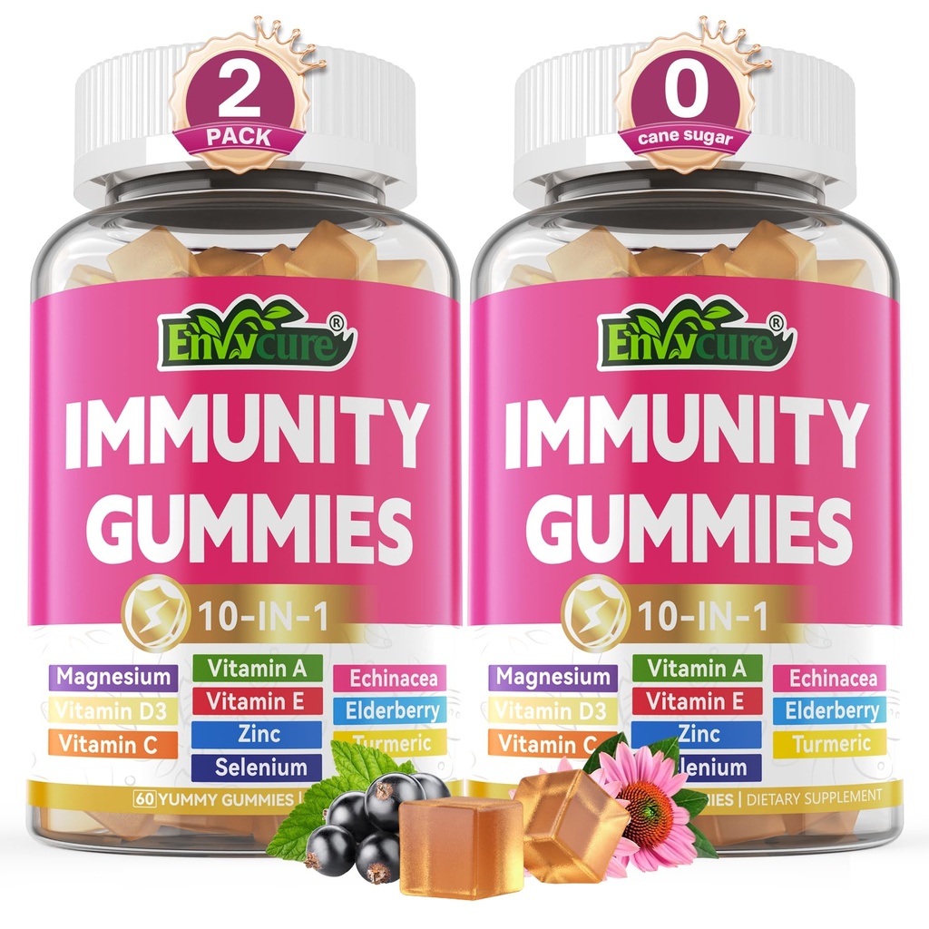 10 ב 1 Immune תמיכה תוספת חניכיים, w / Echinacea, Elderberry ויטמין C ו Zinc, Selenium, ויטמין D3 5000IU, Magnesium, Daily Immune Booster Multivitamin, עבור Antioxidant העצם אנרגיה, 2 Pack