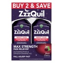 ZzzQuil Liquid Max Power Pain Reliever, Nighttime Sleep Aid נוזלי, Acetaminophen 1000 מ"ג, Diphenhydramine 50 מ"ג HCI, Non-Habit Forming, Black Cherry Flavored, 2 Pack, 24 FL OZ