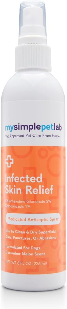 MySimplePetLab Ketoconazole & Chlorhexidine Dog Spray, Hot Spot Treatment, Relieves Cuts & Abrasions, ניקוי, Dries Skin Quickly, with Aloe, ויטמין E, Skin Relief Irritation Spray for Dogs