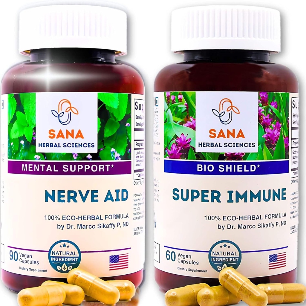 Natural Sleep Aid & Immunity Boost | 10 הצלעות האורגניות | עם ולריאן Root, Immune Support with Echinacea & ויטמין C | 1350 מ"ג של Herbs לשרת | מאת Sana Herbal