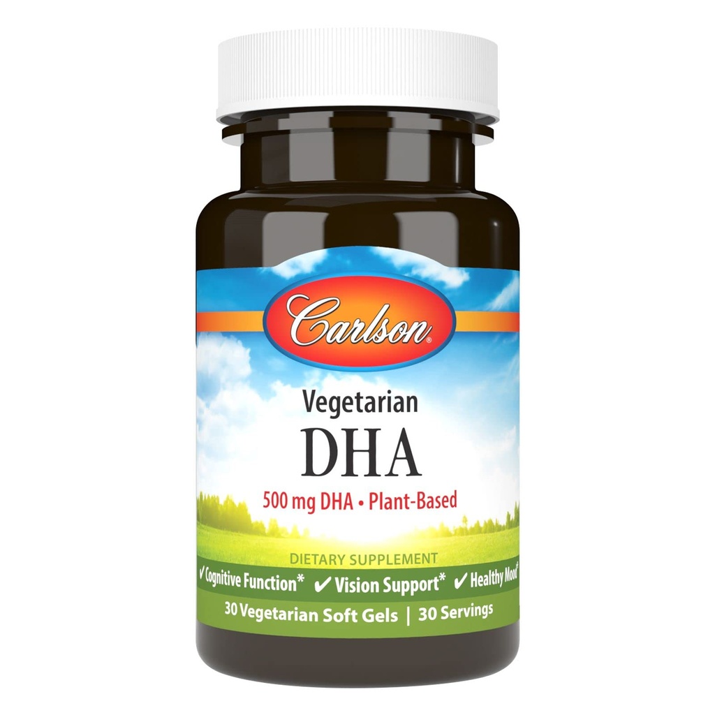 קרלסון - Vegetarian DHA, 500 מ"ג DHA, מבוסס צמחים, מקור סביר של Algae, Brain Support, Mood Health, 30 Softgels