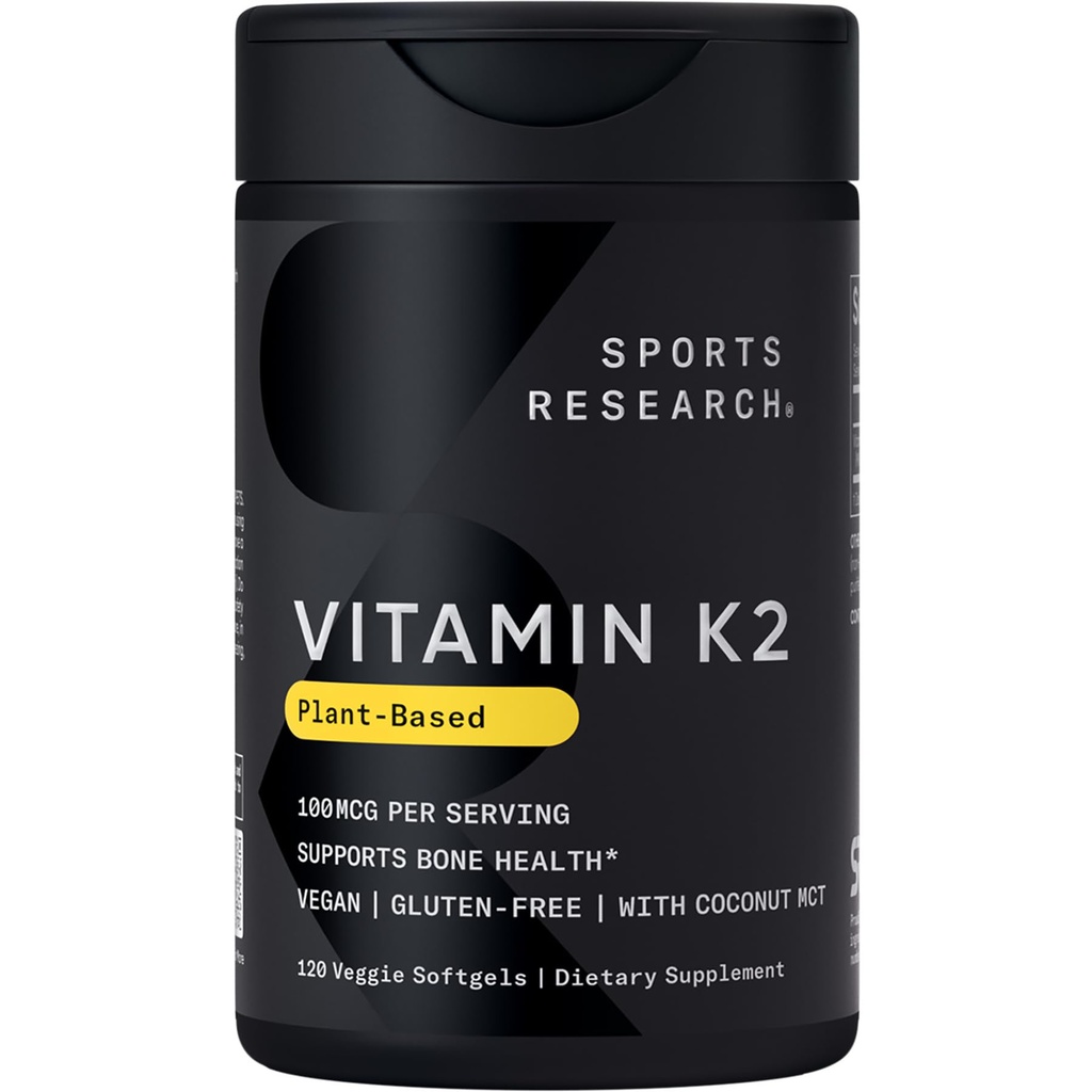 מחקר ספורט ויטמין K2 כמו MK-7 100mcg עם שמן קוקוס MCT - 120 Veggie Softgels (4 חודש אספקה) טבעוני מוסמך, non-GMO מאומת, Gluten & Soy חינם