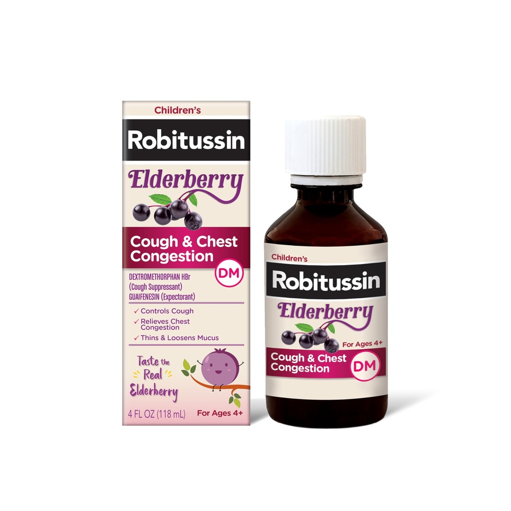 Robitussin Elderberry Cough + Chestungestion DM Children's Cough Medicine, Chestungestion Relief and Cough Syrup - 4 Fl Oz
