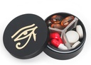 Small Pill Case 3 השוואתיות, Metal Round Portable Pill Box, Waterware Travel Pill Organer, Pocket Purse Medicine Holder EDC Container (Black With Eye)
