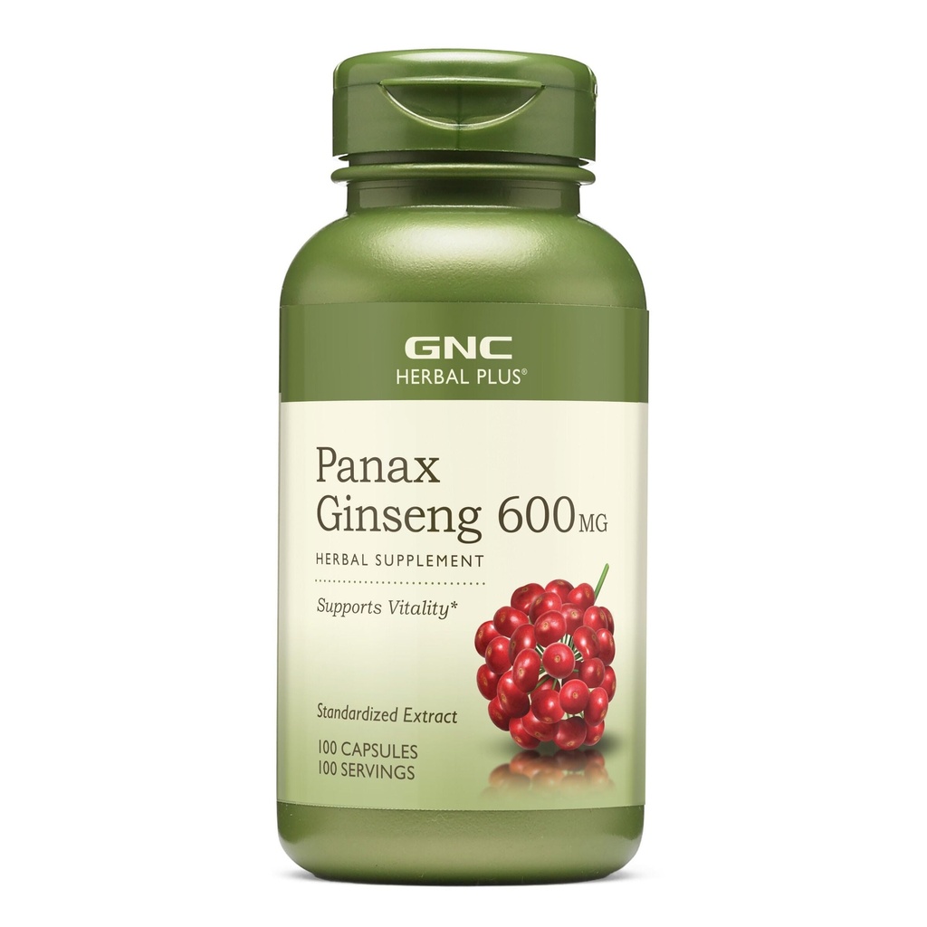 GNC Herbal Plus Panax גינזנג 600 מ"ג, תומך Vitality, 100 קפסולות