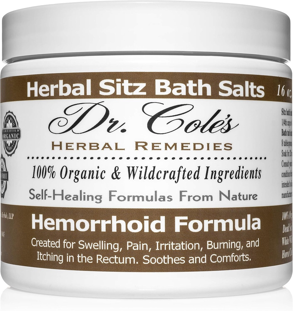 Dr. Cole's Herbal Sitz Bath Soak - מלחי אמבט צמחיים אורגניים לנוחות ולהרגעה - Gentle, Natural Formula - (White)