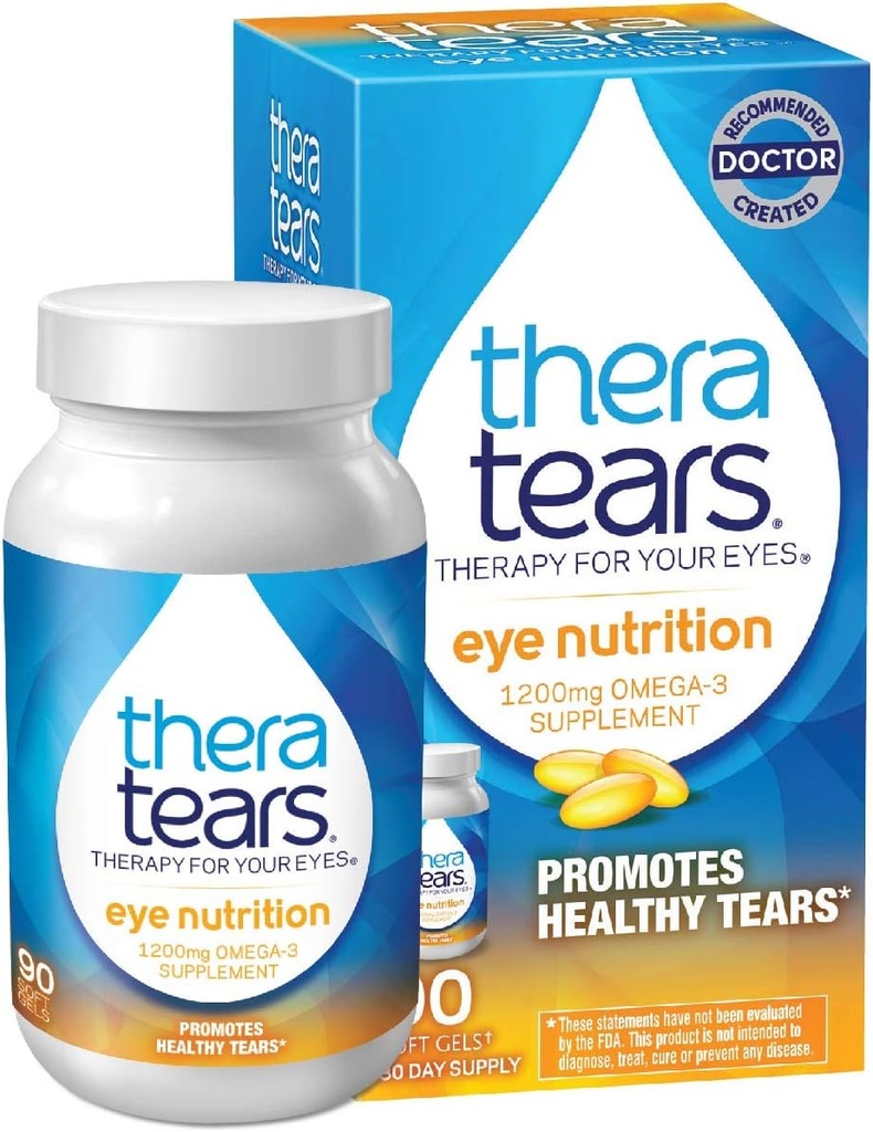 TheraTears 1200 מ"ג אומגה 3 תוספי תזונה לעיניים, אורגני Flaxseed Triglyceride שמן ויטמין E, 90 Count