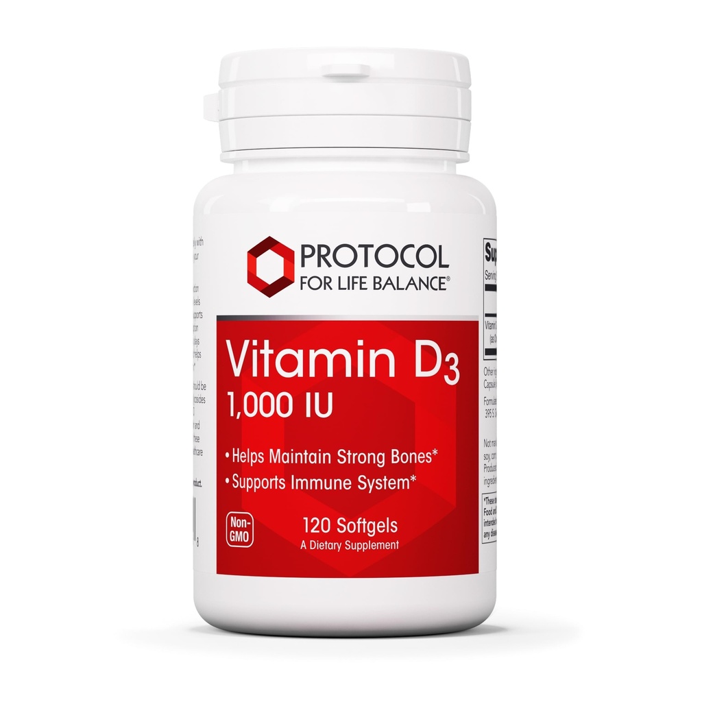 ProTOCOL for Life BALANCE ויטמין D3 1000 IU - Immune Support Strong Bones and Dental - 120 Softgels