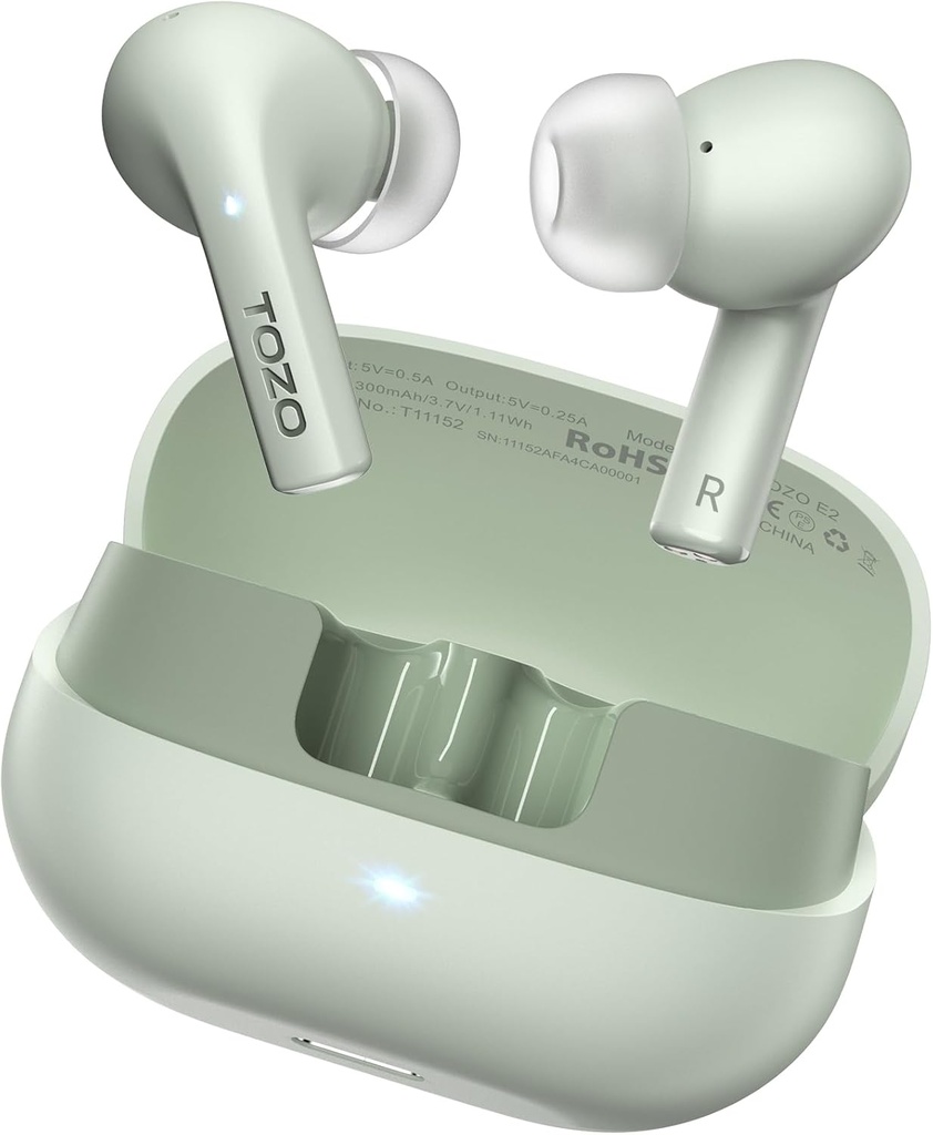 ToZO E2 Wireless אוזנייםbuds עם 2 Mics AI Call Noise ביטול, 10mm נהגים עם Powerful Bass, Appize 32 EQs, 30H Playtime, Bluetooth 5.3 אוזניים Buds, Comfort Fit in-Ear אוזניות