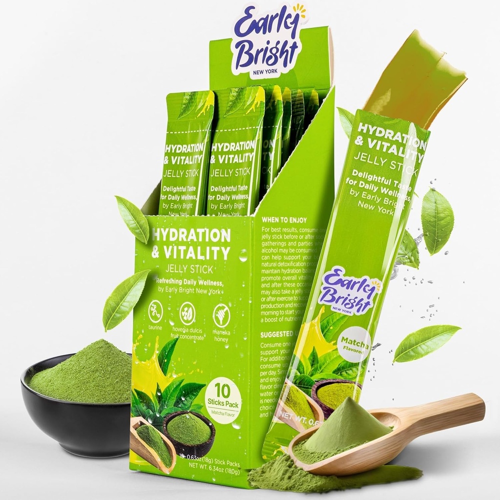 ג'ולי מקלס - Matcha-Flavored for Better Morning After שתיית, Liver Support & Vitality with Taurine & DHM, Feel מרעננים ו-Valzed, 18gX10ea
