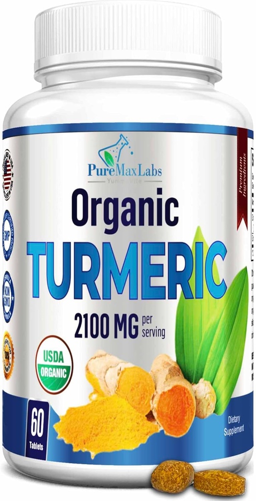 כורכום אורגני - 2100 מ"ג USDA אורגני Turmeric Curcumin עם Black Pepper, טבעוני - 60 טבליות