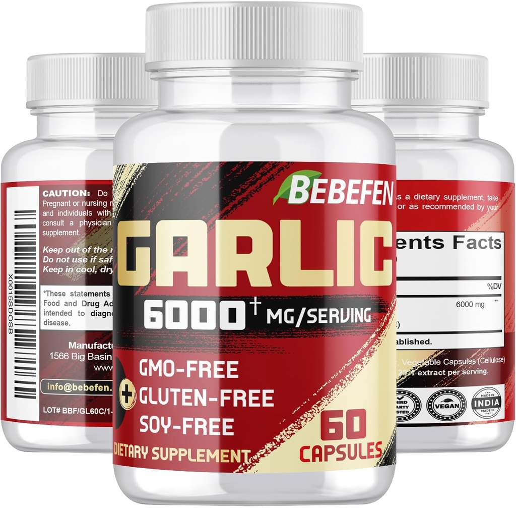 תוספי BeBEFEN Garlic - Garlic Extracts for Digestive System, Immune Health & Total Well-Being - Vegetarian, Non-GMO