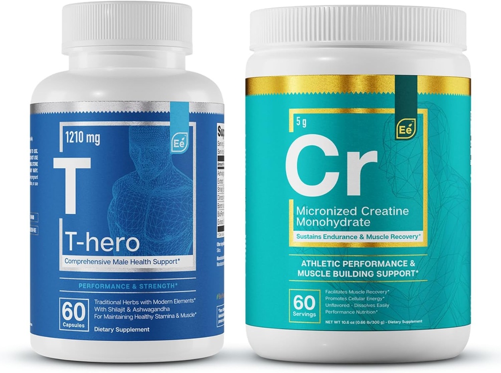 יסודות חיוניים T-Hero + Micronized Creatine Monohydrate | תוספת בריאות גברית - תמיכה שרירים & T-Health