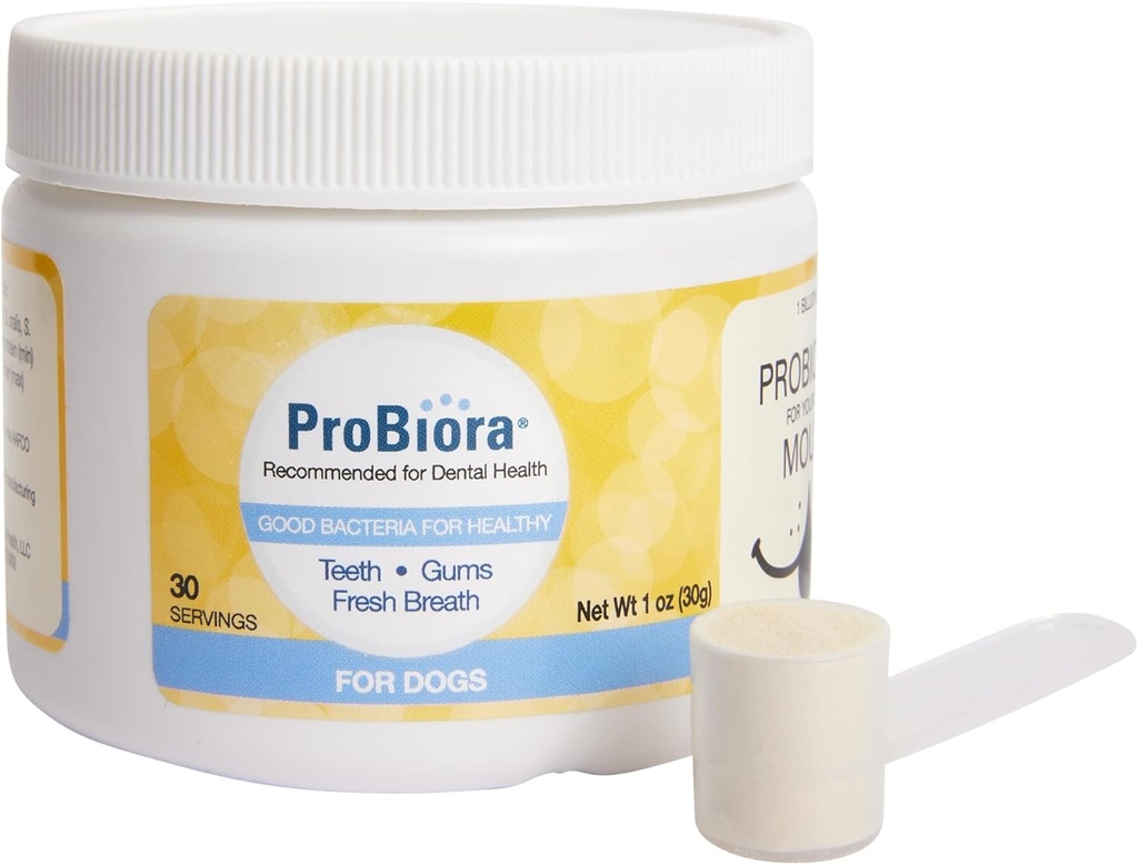 Probiora for Dogs | כלב פרוביוטי תוספת לטיפול אוראלי | Pet Probiotics כדי להפחית את הנשימה הרעה | תוספי תזונה לכלבים לבריאות שיניים | 30 משרתים (Jar)