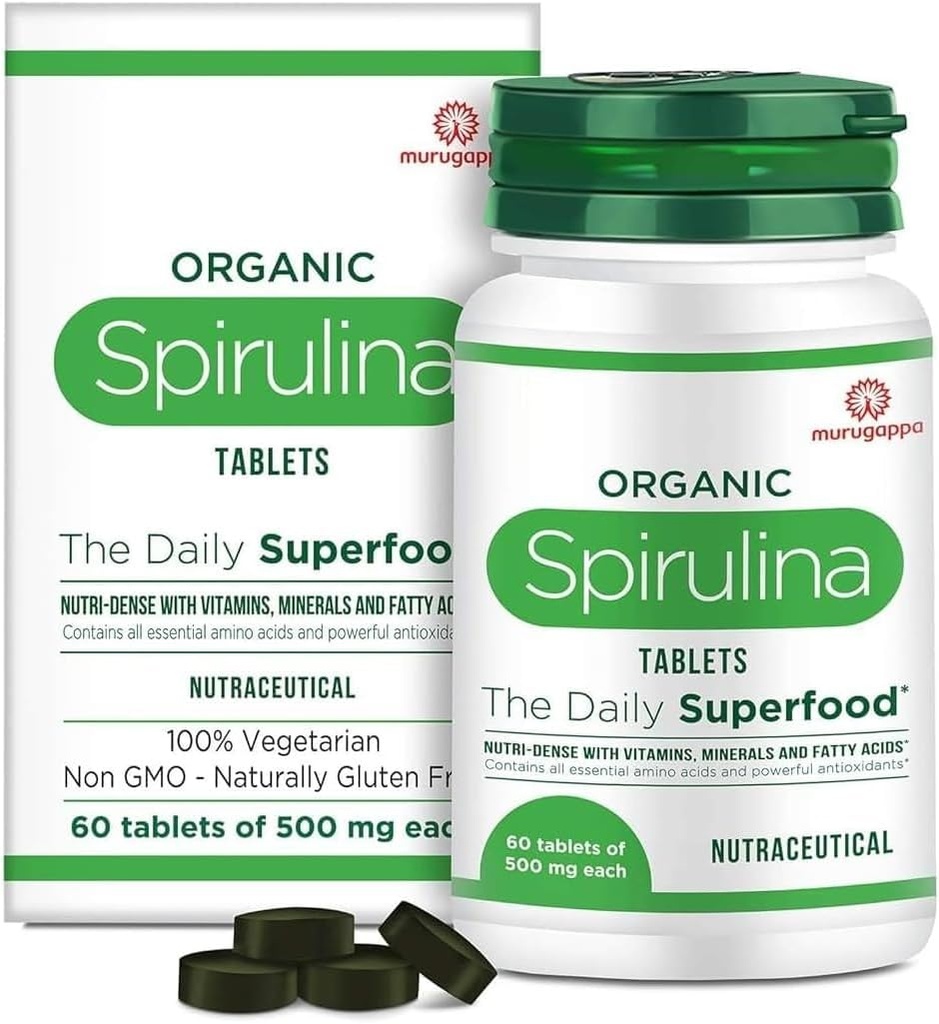 DURJA אורגני Spirulina טבליות - רוב חלבונים bio-Available חלבון & מזון תזונתי-Dense Superfood | Immunity and Health Supplement | Metabolism Booster | 100% טבעוני | 60 טבליות (500 מ"ג כל אחד)...