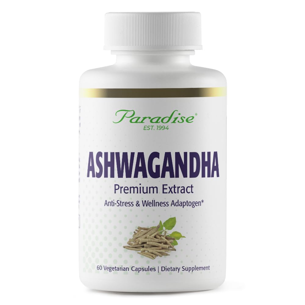 Paradise Herbs אורגני Ashwagandha, Ayurvedic Fitogen, טבעוני, non GMO, Gluten Free, 60 קפסולות צמחוניות