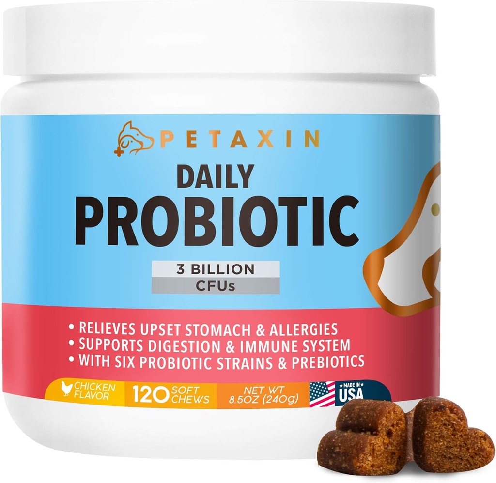 פרוביוטיקה לכלבים - 6 סטרינס עם Prebiotics - תמיכה במערכת העיכול והחיסון - הקלה עבור Diarrhea, Bad Breath, Allergies, Gas, Constipation, Hot Spots - Made in USA - 120 Chews Chews