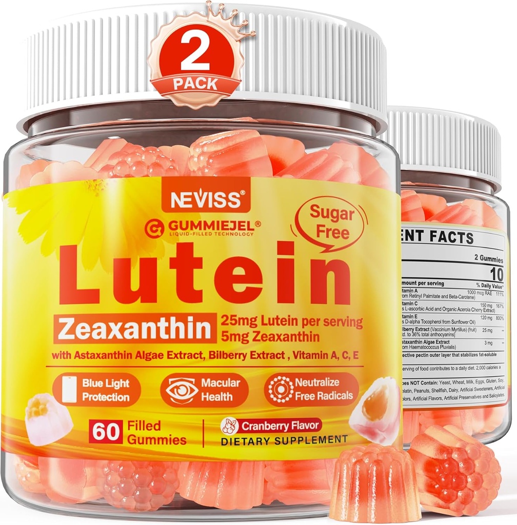2 Pack Lutein ו Zeaxanthin תוספי חניכיים (25 מ"ג) ויטמינים A, C, E, Bilberry, Astaxanthin - שמן קוקוס עבור Absorption טוב יותר - עבור מבוגרים ומתבגרים חזון, עין, המוח, העור - ירוק, סוכר חינם, סוכר חינם, סוכר חינם, חינם, סוכר חינם, סוכר חינם.
