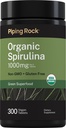 Piping Rock Organic Spirulina | 1000mg | 300 טבליות | Arthrospira Platensis | Vegetarian, non-GMO, Gluten Free Supplement