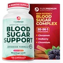 PurePremium Normal Blood Sugar Support תוסף - 20 Active Ingredients Complex כדי לתמוך רמות סוכר בדם כבר בטווח הרגיל - עם Cinnamon, Bitter Melon, Chromium, Mulberry - 120ct