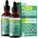 5in-1 מולליין טיפות עבור Lungs ו Bronchial - Respiratory Lung Health Support with Mullen Leaf Extract for Lungs - Mullein Tincture with Elderberry, Echinacea ושורש ג'ינג'ר (60 משרתים) (2-pack)