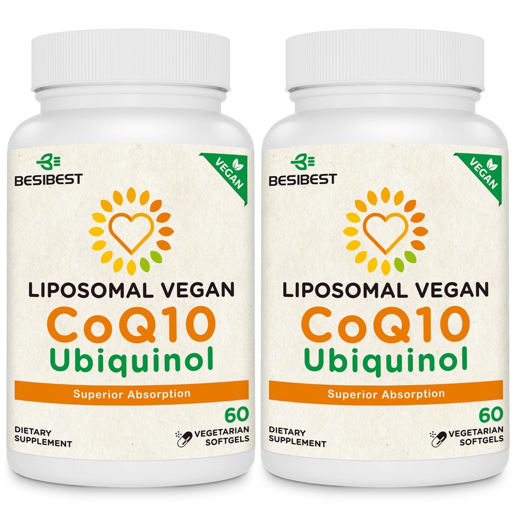 Besibest 1000 מ"ג Liposomal CoQ10 Ubiquinol, 120 Softgels טבעוני, גבוה Absorption Ubiquinol CoQ10, Active Antioxidant Form של Coenzyme Q10 עבור פונקציונליות לב ואנרגיה ייצור