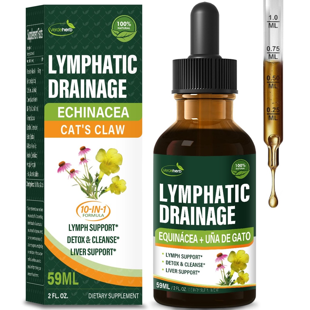 Cleavers Lymphatic Drainage Drops Enhance Lymph System Detox ניקוי, Echinacea, Milk Thistle, Cats Claw, Turmeric, Dandelion, Burdock Immune תוסף.