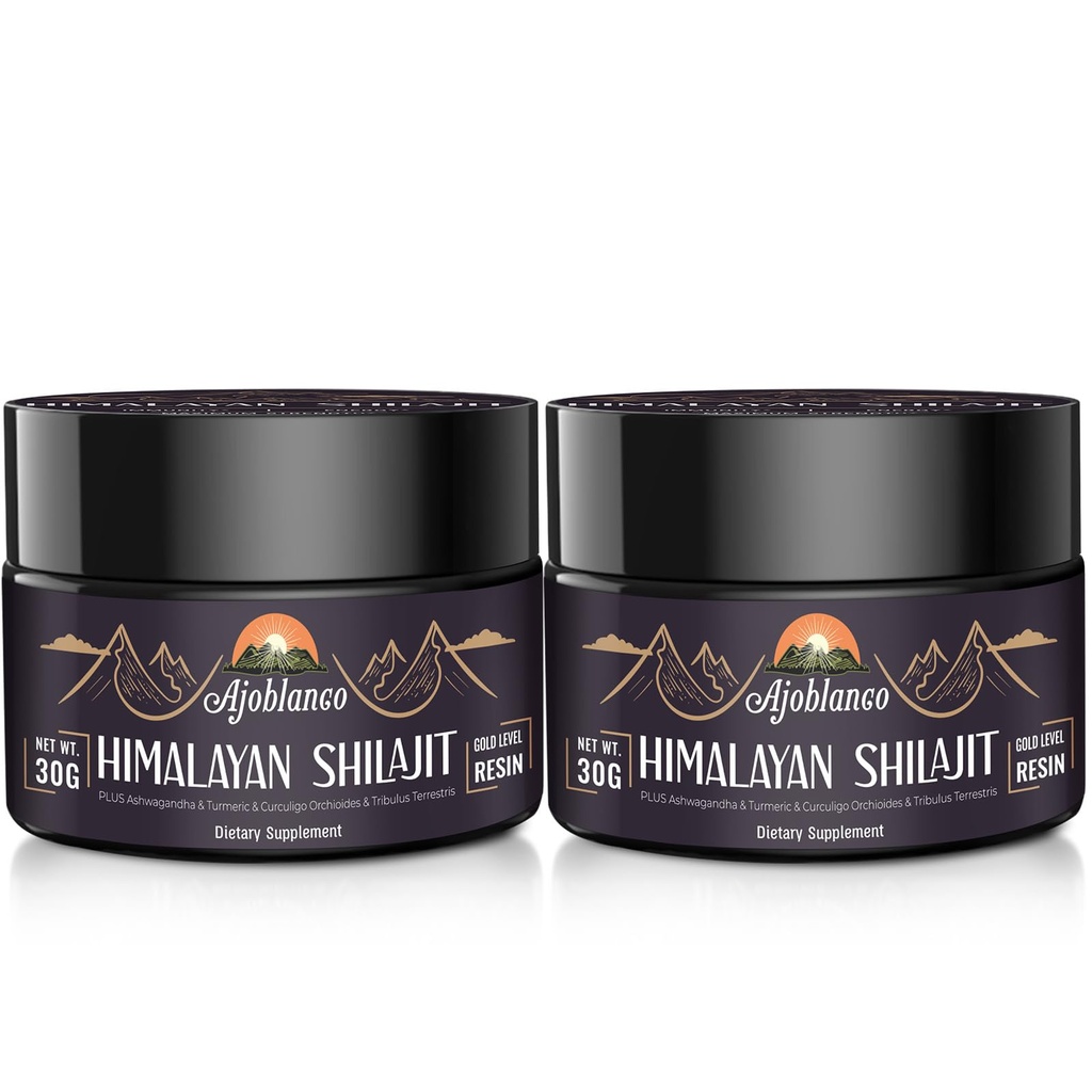 A Joblanco 600 מ"ג טבעי ההימלאיה אורגני Shilajit Resin - ההימלאיה Gold Shilajit Resin עם תערובת Ayurvedic בפוטנציה גבוהה של אנרגיה, כוח ותחמושת, Pack של 2