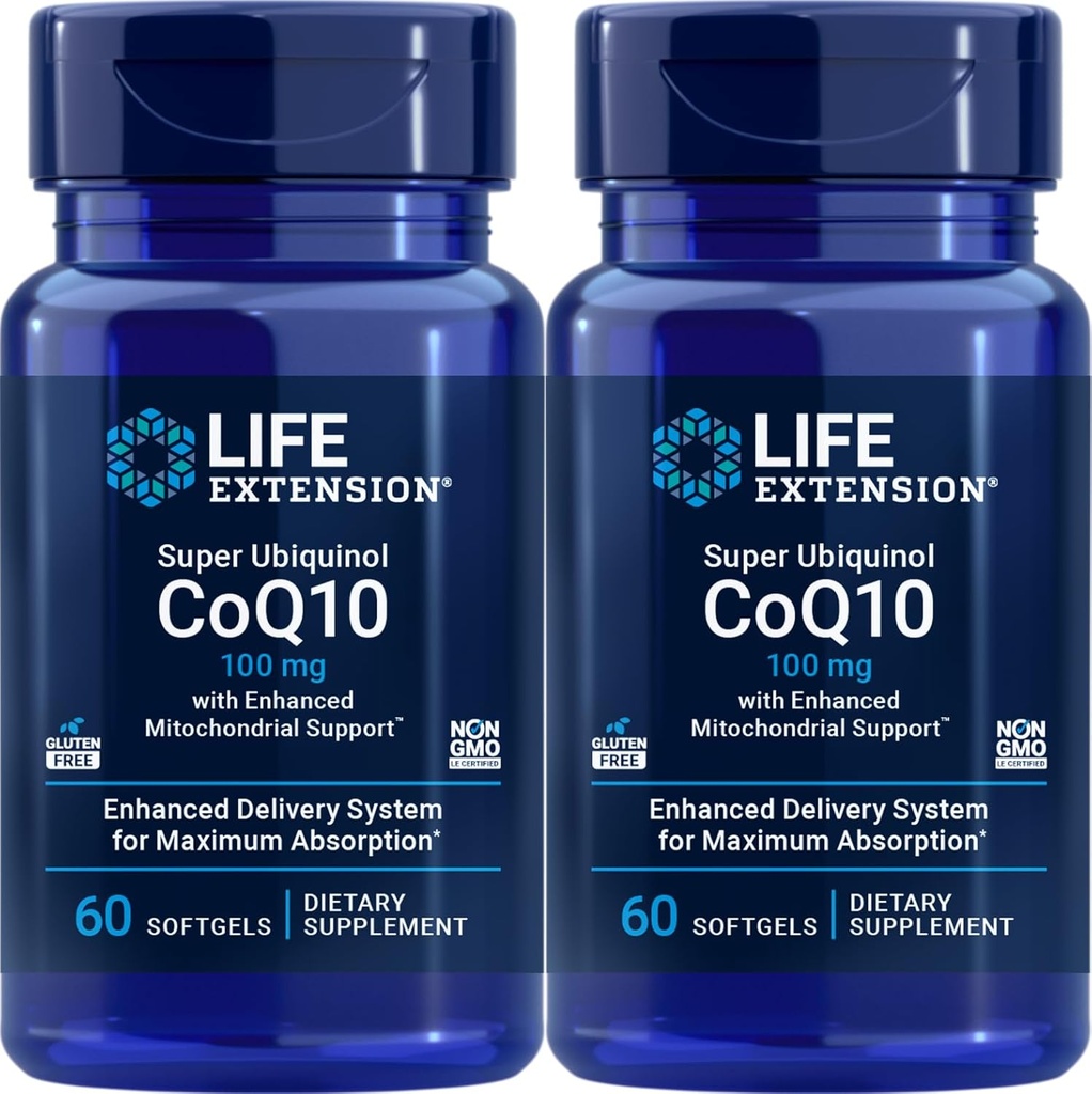Life Extension Super Ubiquinol CoQ10 עם תמיכה מוגברת של Miochondrial 100 מ"ג, 60 רכות (Pack of 2)