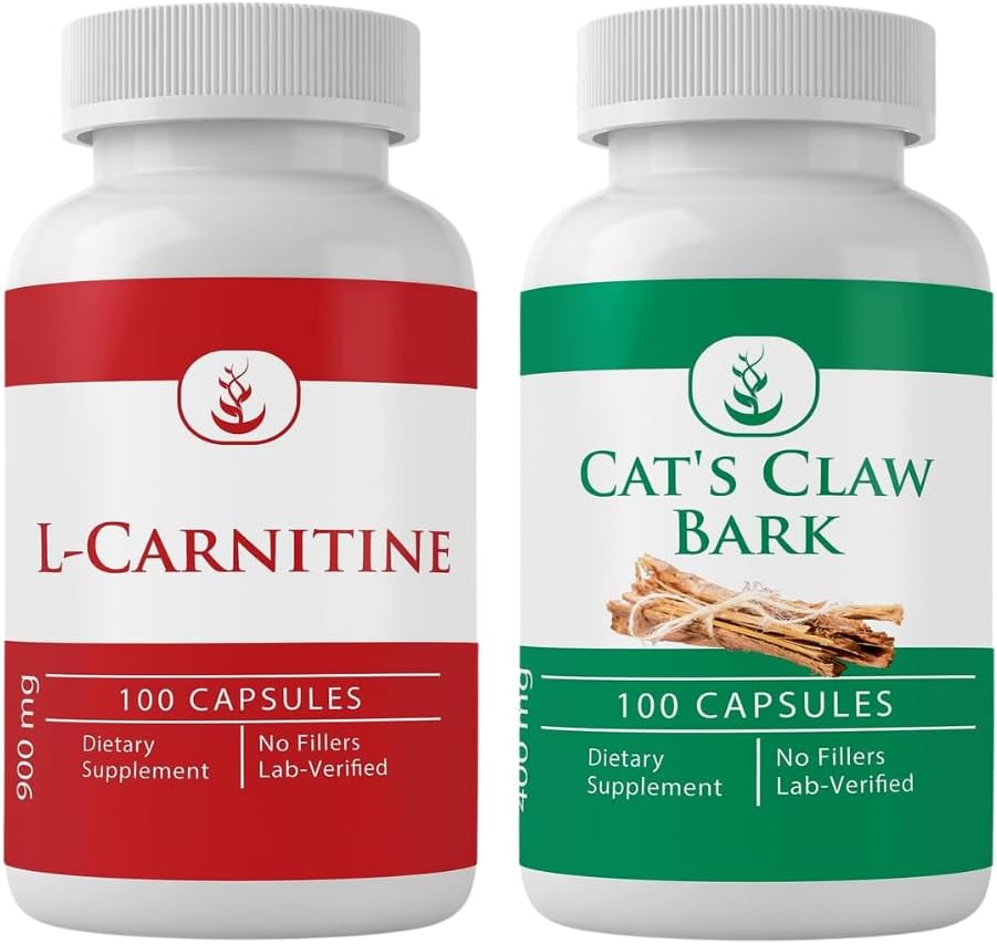 PURE ORIGINAL INGREDIENTS L-Carnitine ו- Cat's Claw Bark Bundle, 100 קפסולות כל אחד, תמיד טהור, ללא תוספות או מילויים