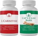PURE ORIGINAL INGREDIENTS L-Carnitine ו- Cat's Claw Bark Bundle, 100 קפסולות כל אחד, תמיד טהור, ללא תוספות או מילויים