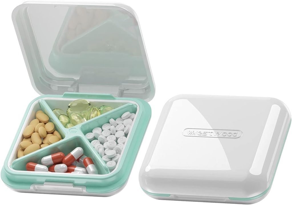 DUBSTAR Pill Case, Small Pill Box - Waterified Portable Daily Small Pill Case for Purseses Pocket Compact Travel Medicine Holder עבור ויטמינים, שמן דגים, תוספים, תרופות (לבן)