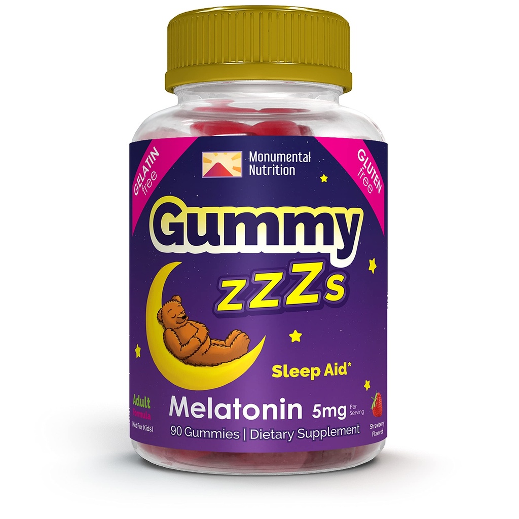 מסטיקמי ZZZs Melatonin - Sleep Gummies 5 מ"ג - Strawberry Flavor - 90 Count - טבעוני ידידותי, Gelatin ו Gluten Free - Halal and Kosher Certified - Nighttime Gummies לגברים ונשים