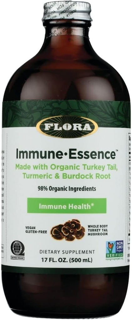 פלורה Health Flor-Essence with Turkey Tail & Turmeric, Rich in Polysaccharides, 35 + Phenolic Compounds with Antioxidants and Immunity Support, 17-fl. oz. בקבוק זכוכית