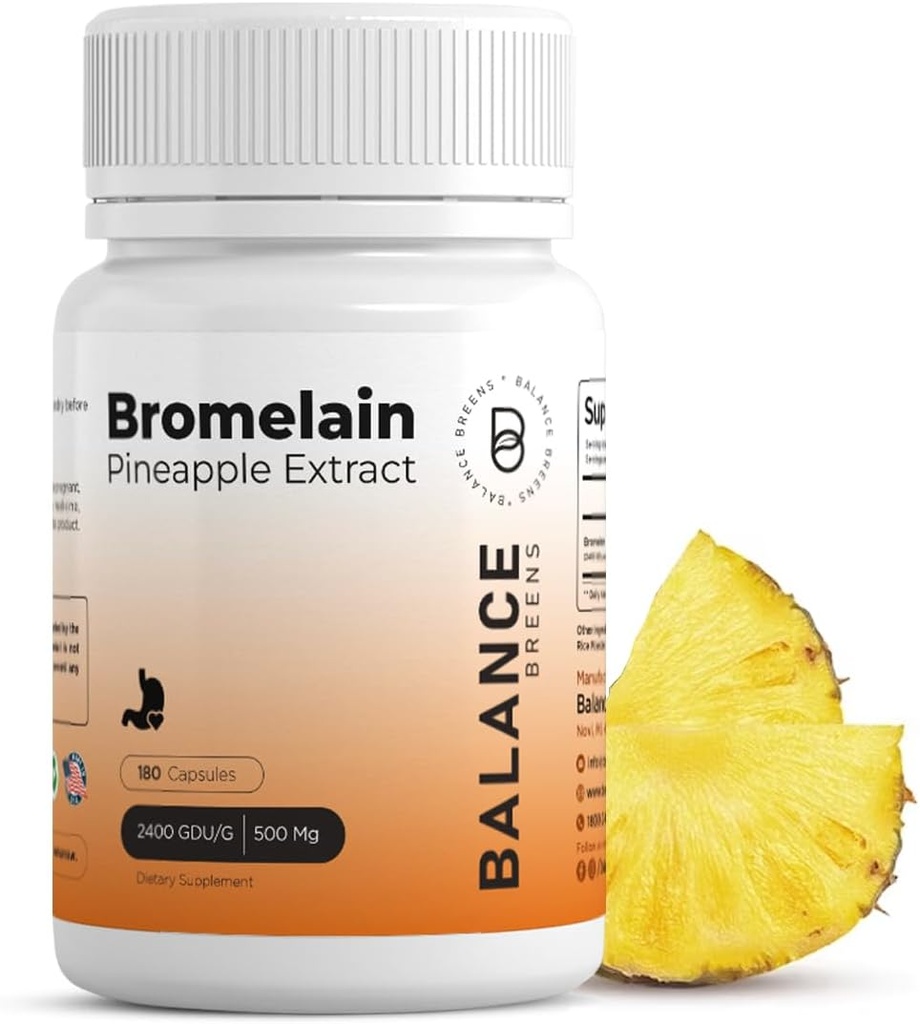 Bromelain 500 מ"ג - Pineapple Extractive Enzyme - תמיכה עיכול ותוספת תמיכה משותפת - על ידי Balance Breens