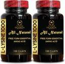 L-LYSINE 1000 מ"ג חינם טופס Amino Acid Essential - Pure 1000 מ"ג Amino Acid תוסף, Connective Tissue Support, Free Form Amino Acids, L Lysine Complex, Amino Acids - 2 בקבוקים 200 הרוזן
