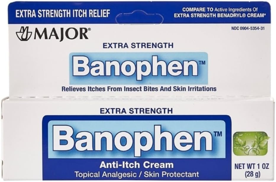 MAJOR תוספת כוח Banophen - Anti-Itch Cream - Super Analgesic Skin Protectant - Helps Relieve Itches from Insect Bites and Skin Irritations - 1 Oz. (1 Pack)