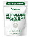 Purisure L Citrulline Malate 2:1 אבקה, 1 ק"ג, תוסף ו Nitrate עבור כוח ביצועים ואנרגיה, Pre-Workout L Arginine L Citrulline אבקת, 334 משרתים.
