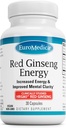EuroMedica Red גינזנג אנרגיה - תוספת לתמיכה באנרגיה בריאה & פוקוס - תוספת צמחית עם אבקת שורש Red גינזנג קוריאנית - טבליות טבעוניות כדי לסייע לנסיגה בריאה - 30 קפסולות