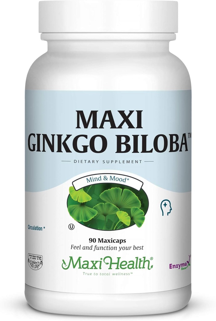 Maxi Health גינקו בילובה - Brain and Circulation Formula - 90 קפסולות - כשר (QGB)