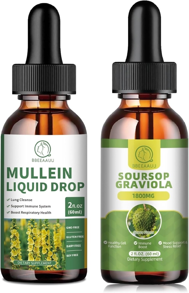 Mullein Drops for Lungs, Mullein Leaf לחלץ 1000MG עבור Lung ניקויse & Soursop Graviola נוזל טיפות 1800 מ"ג, Soursop Leavesפלט עבור התחדשות תאים