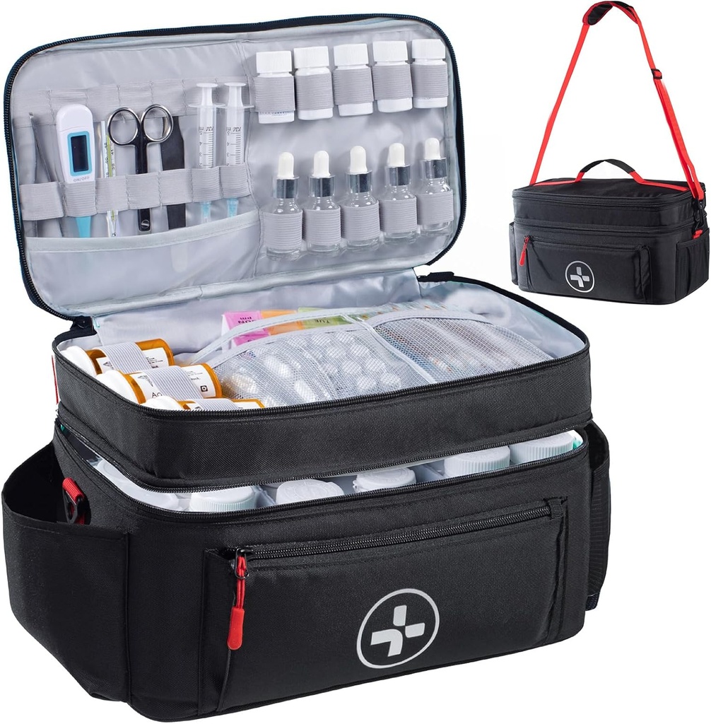 BAGSFY Travel Medicine Bag מארגנת, Medical Bag Empty, Pill Bottle מארגנת עבור הבית, אחסון תרופות גדול, נסיעות ביצוע מקרה עזרה ראשונה Kit Bags ריק, כרטיס חירום.
