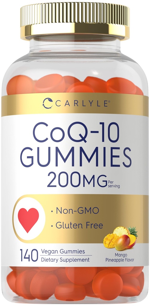 Carlyle CoQ10 200 mg Gummies | 140 Count | Mango Pineapple Flavor | Vegan, Non-GMO, Gluten Free Supplement