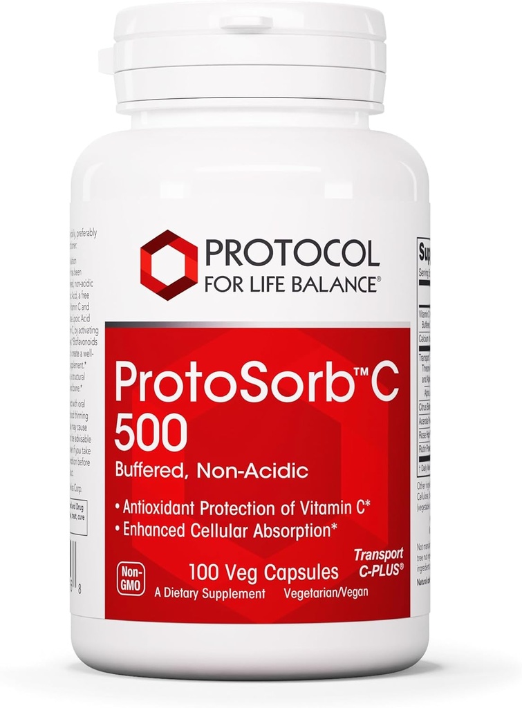 פרוטוקול Protosorb C 500 - ויטמין C גבוה - עבור Immune System & Bone בריאות תוספת * - עם Alpha-Lipoic Acid - Buffered, non-Acidic ויטמין C - 100 Veg Caps