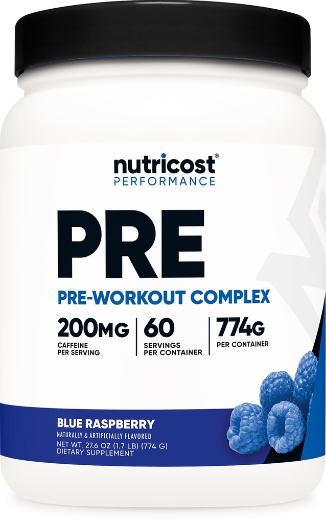 אבקת תרכובת Pre-Workout (60 משרתים, Blue Raspberry) - תוספת טרום עבודה עם Beta-Alanine, Tairine & Amino Acids