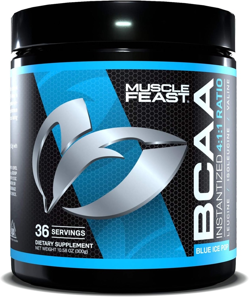 שריר Feast טבעוני BCAA אבקת 4:1 Ratio Keto Friendly סוכר חינם פוסט עבודה ללא התאוששות, Blue Ice Pop, 300g