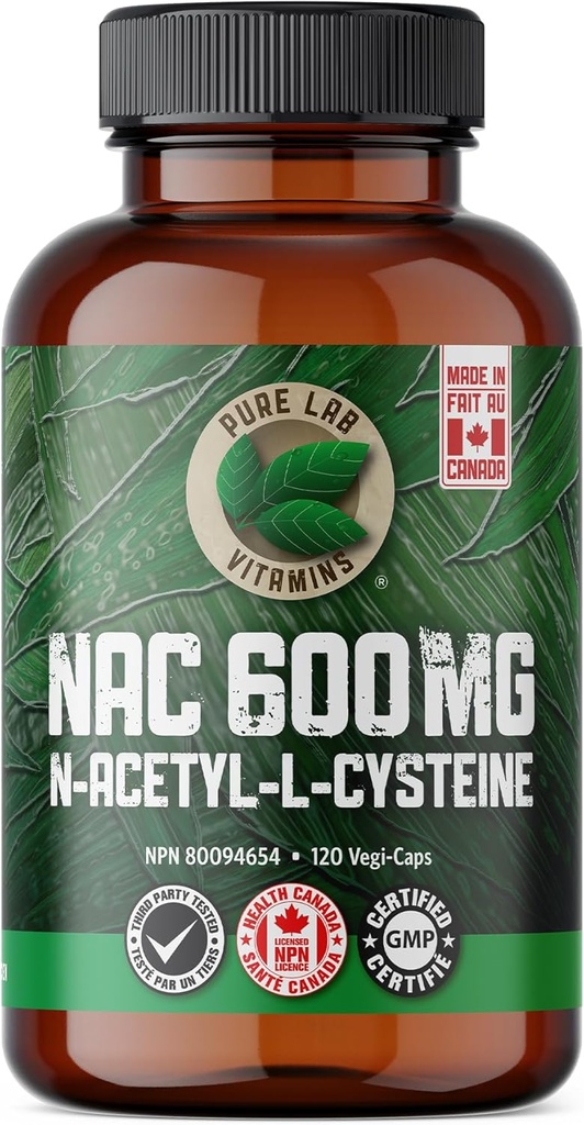ויטמין מעבדה טהור NAC (N-Acetyl-Cysteine) 600 מ"ג - 120 כובעים המיוצר בקנדה