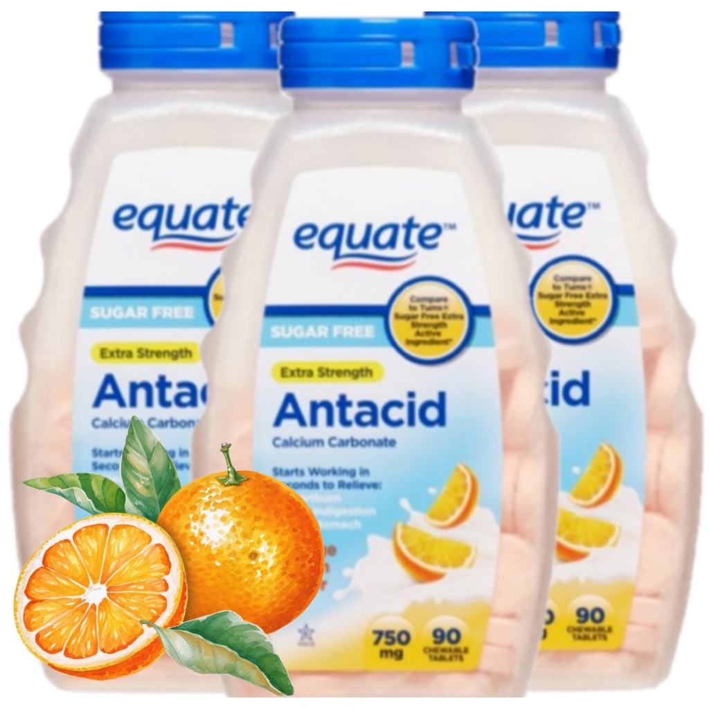 טבליות Acacid סוכר חינם תוספת כוח, כתום Creme, Calcium Carbonate 750 מ"ג, 90 Count כל אחד (Pack של 3)