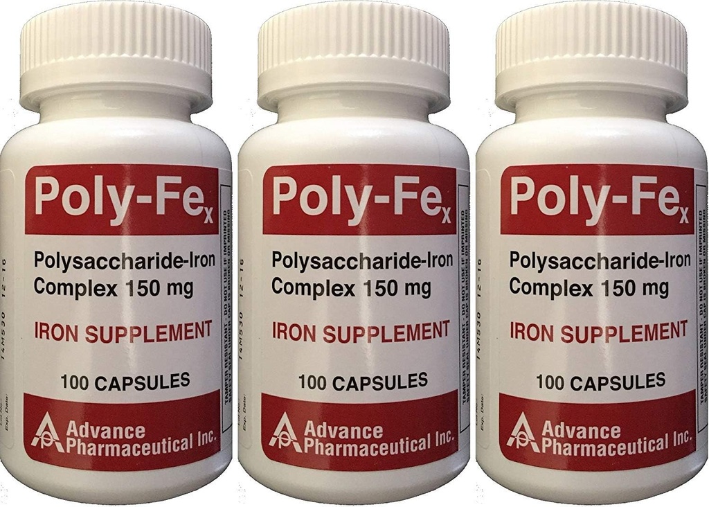 Polysaccharide Iron Complex 150 מ"ג קפסולות ברזל תוספי 100 קפסולות לחבילת בקבוק 3 Total 300 קפסולות